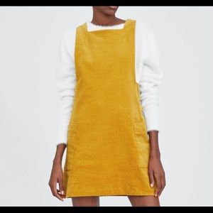 Zara TRF corduroy yellow overall dress